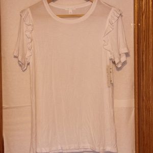 FREE with Bundle White Basic Crew Neck Tee with Ruffle Sleeves